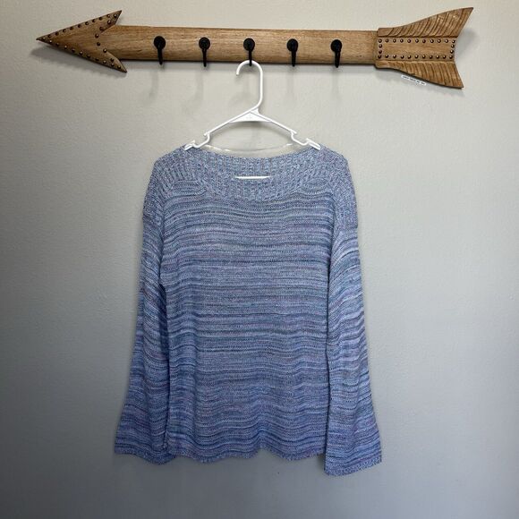 Croft & Barrow | Striped Boatneck Knit Sweater Flared Sleeves Medium Blue Pink - Picture 3 of 8